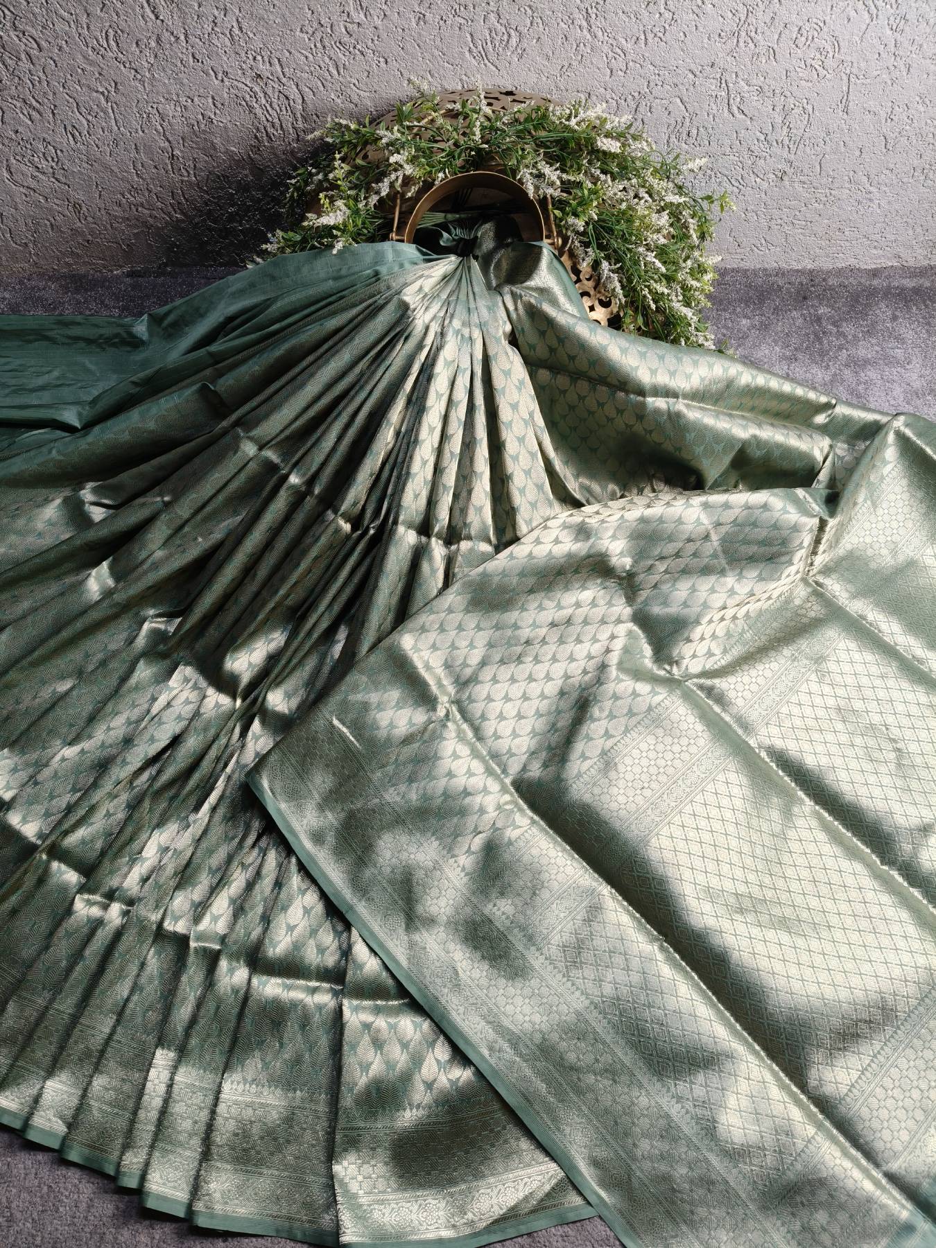 SAGE GREEN SILK PURE HANDLOOM BANARASI SAREE