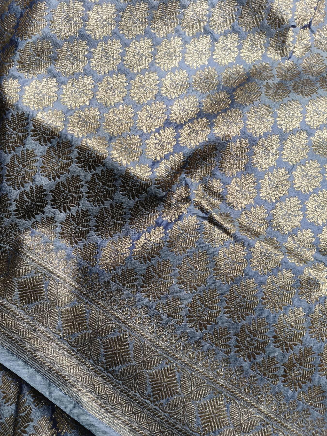 GREY SILK PURE HANDLOOM BANARASI SAREE