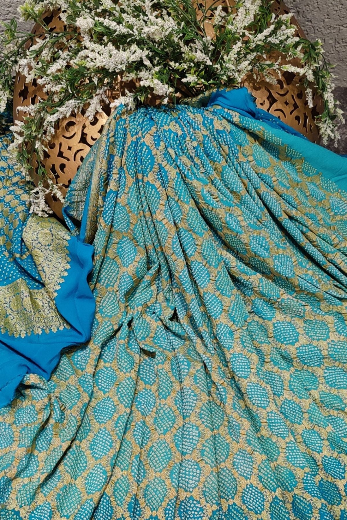 BLUE GEORGETTE PURE HANDLOOM BANDHEJ SAREE