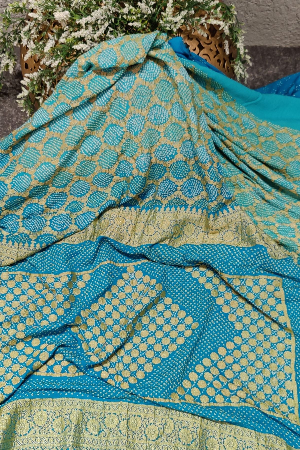 BLUE GEORGETTE PURE HANDLOOM BANDHEJ SAREE