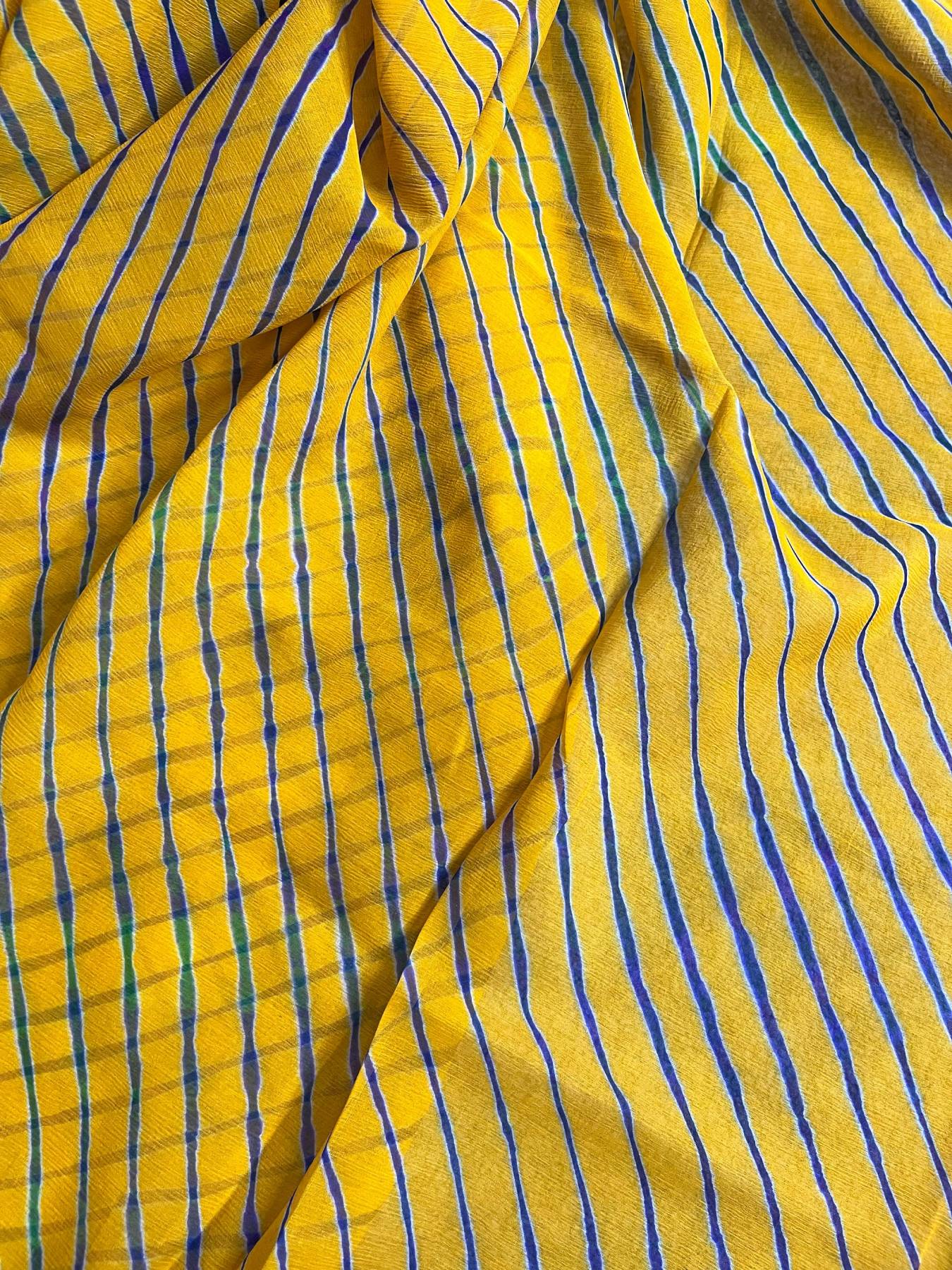 TURMERIC YELLOW CHIFFON PURE HANDLOOM LEHERIYA SAREE