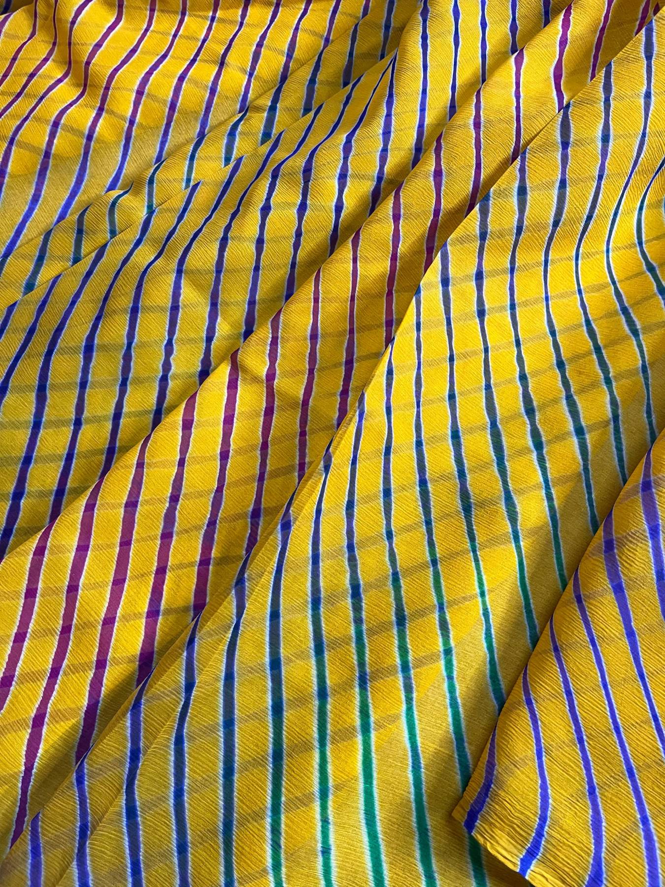 TURMERIC YELLOW CHIFFON PURE HANDLOOM LEHERIYA SAREE