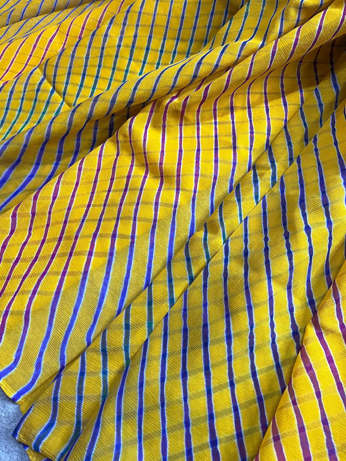 TURMERIC YELLOW CHIFFON PURE HANDLOOM LEHERIYA SAREE