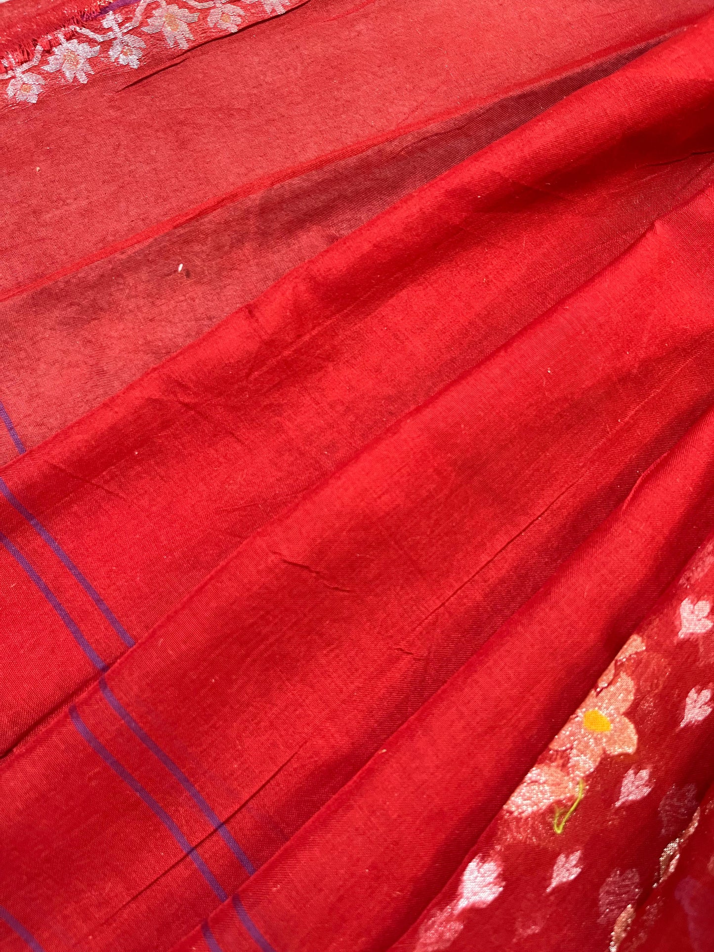 RED COTTON PURE HANDLOOM BANARASI SAREE