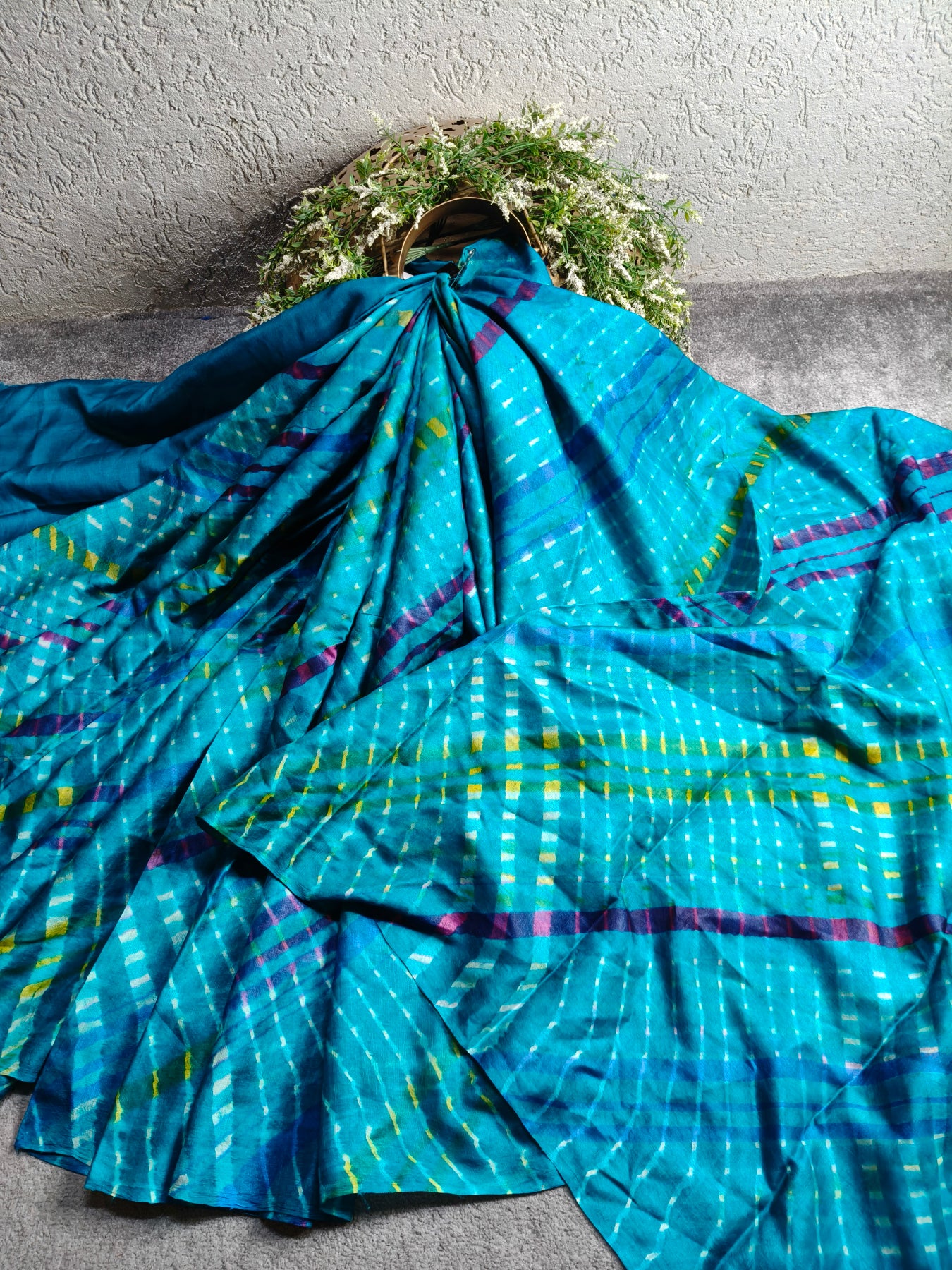 BLUE TUSSAR SILK PURE HANDLOOM LEHERIYA SAREE