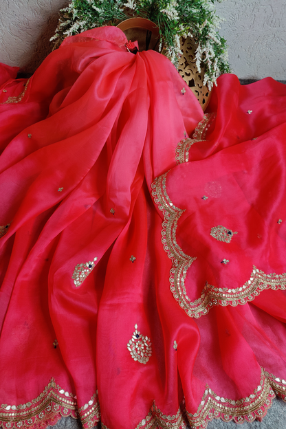 CANDY PINK ORGANZA PURE HANDLOOM EMBROIDERY SAREE