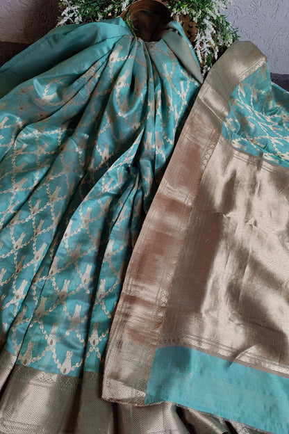 POWDER BLUE MUSHROO SILK PURE HANDLOOM CHANDERI SAREE