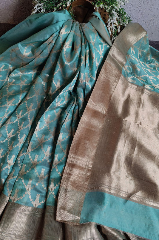 POWDER BLUE MUSHROO SILK PURE HANDLOOM CHANDERI SAREE