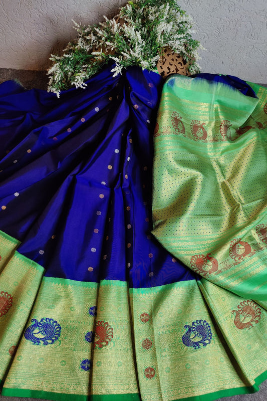 BLUE PURE SILK HANDLOOM GADWAL SAREE