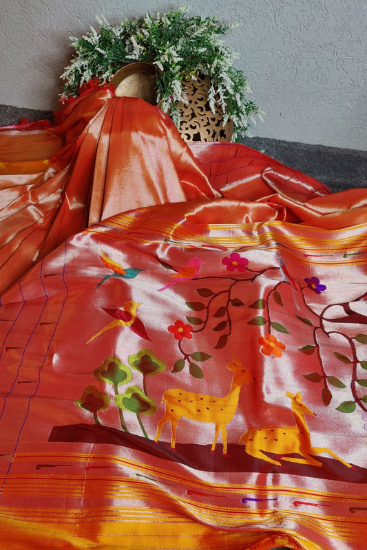 ORANGE PURE SILK HANDLOOM PAITHANI SAREE