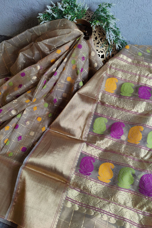 BEIGE PURE HANDLOOM CHANDERI SAREE