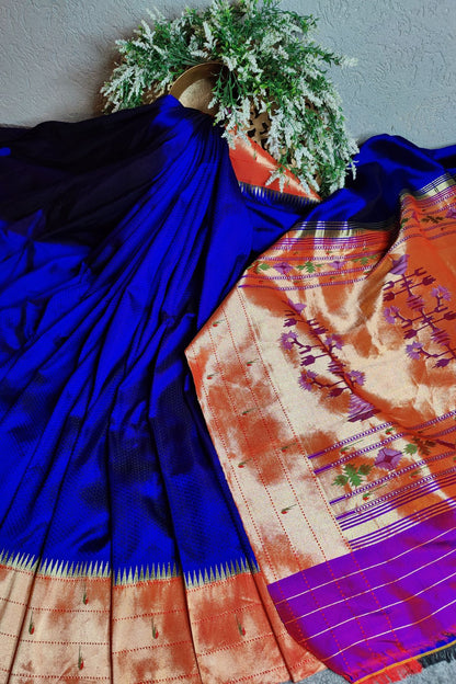BLUE PURE SILK HANDLOOM PAITHANI SAREE