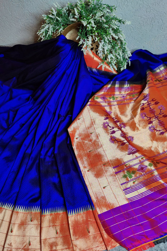 BLUE PURE SILK HANDLOOM PAITHANI SAREE