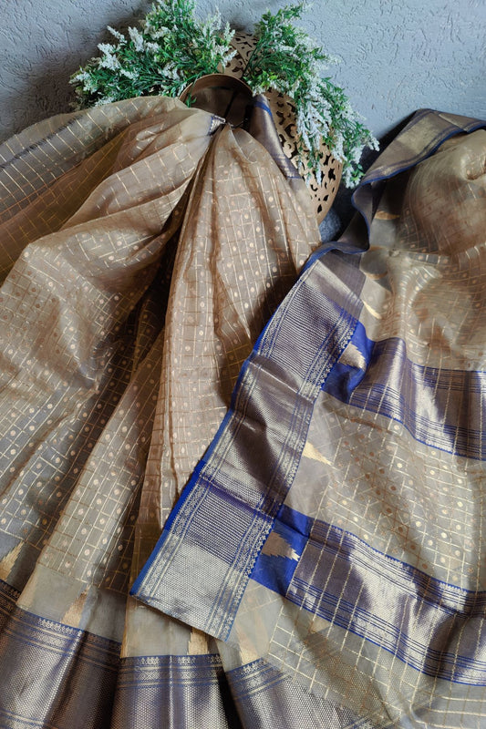 BEIGE PURE HANDLOOM SILK CHANDERI SAREE