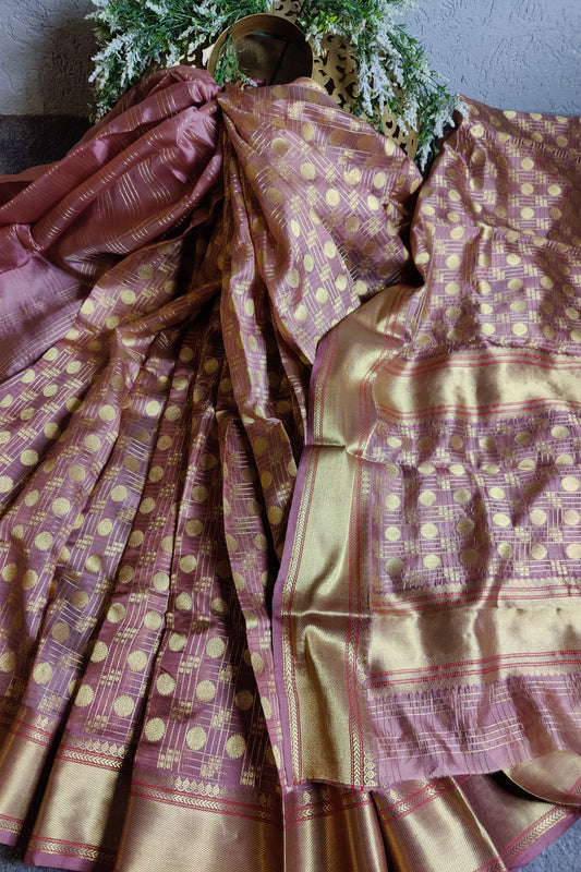 DUSKY MOUVE PURE HANDLOOM MASHROO SILK CHANDERI SAREE
