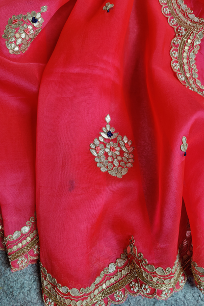 CANDY PINK ORGANZA PURE HANDLOOM EMBROIDERY SAREE