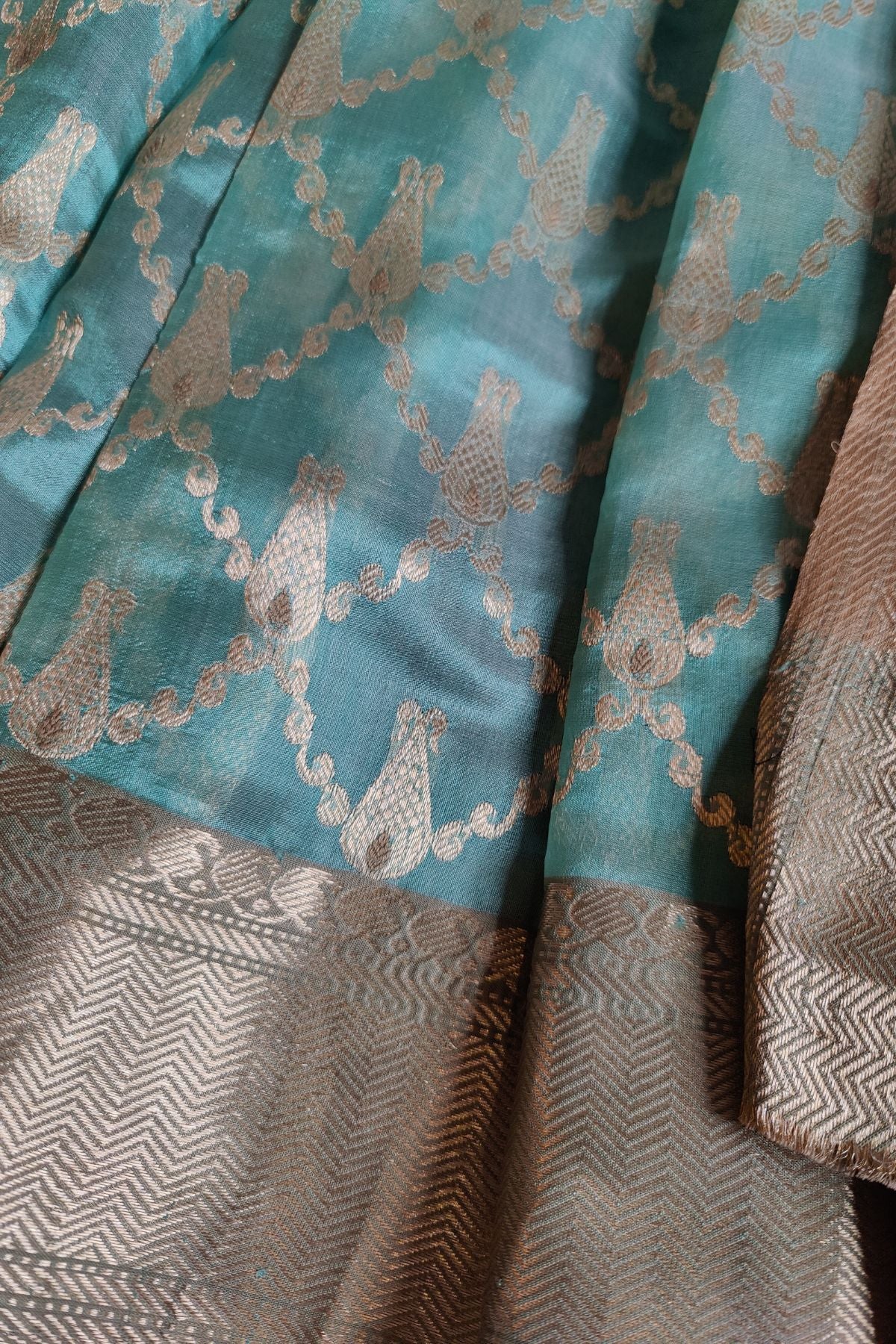 POWDER BLUE MUSHROO SILK PURE HANDLOOM CHANDERI SAREE