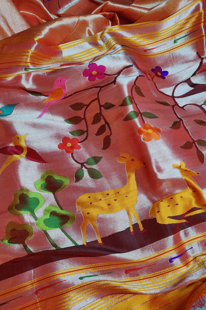 ORANGE PURE SILK HANDLOOM PAITHANI SAREE