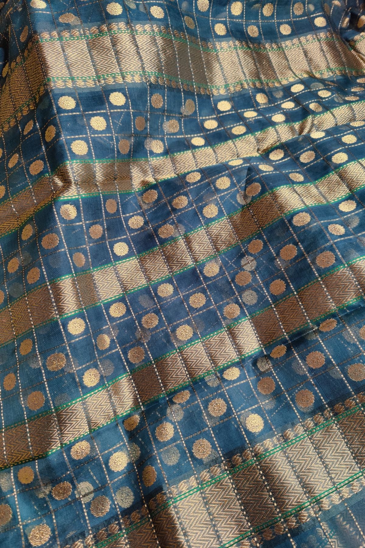 TEAL BLUE PURE HANDLOOM RESHAM BY RESHAM SILK CHANDERI SAREE