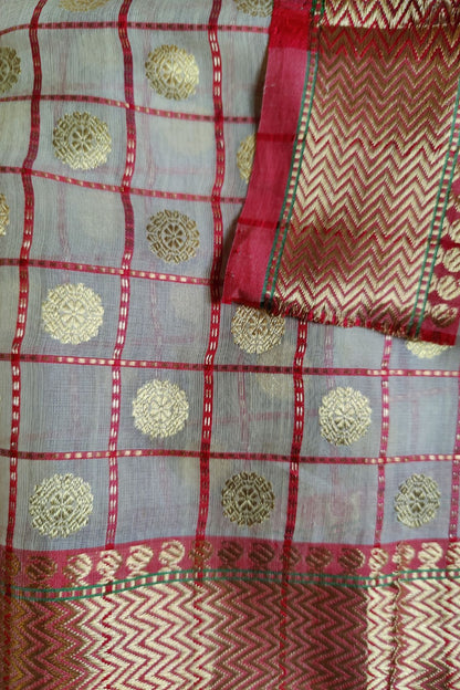 BEIGE PURE HANDLOOM MUL COTTON SILK CHANDERI SAREE
