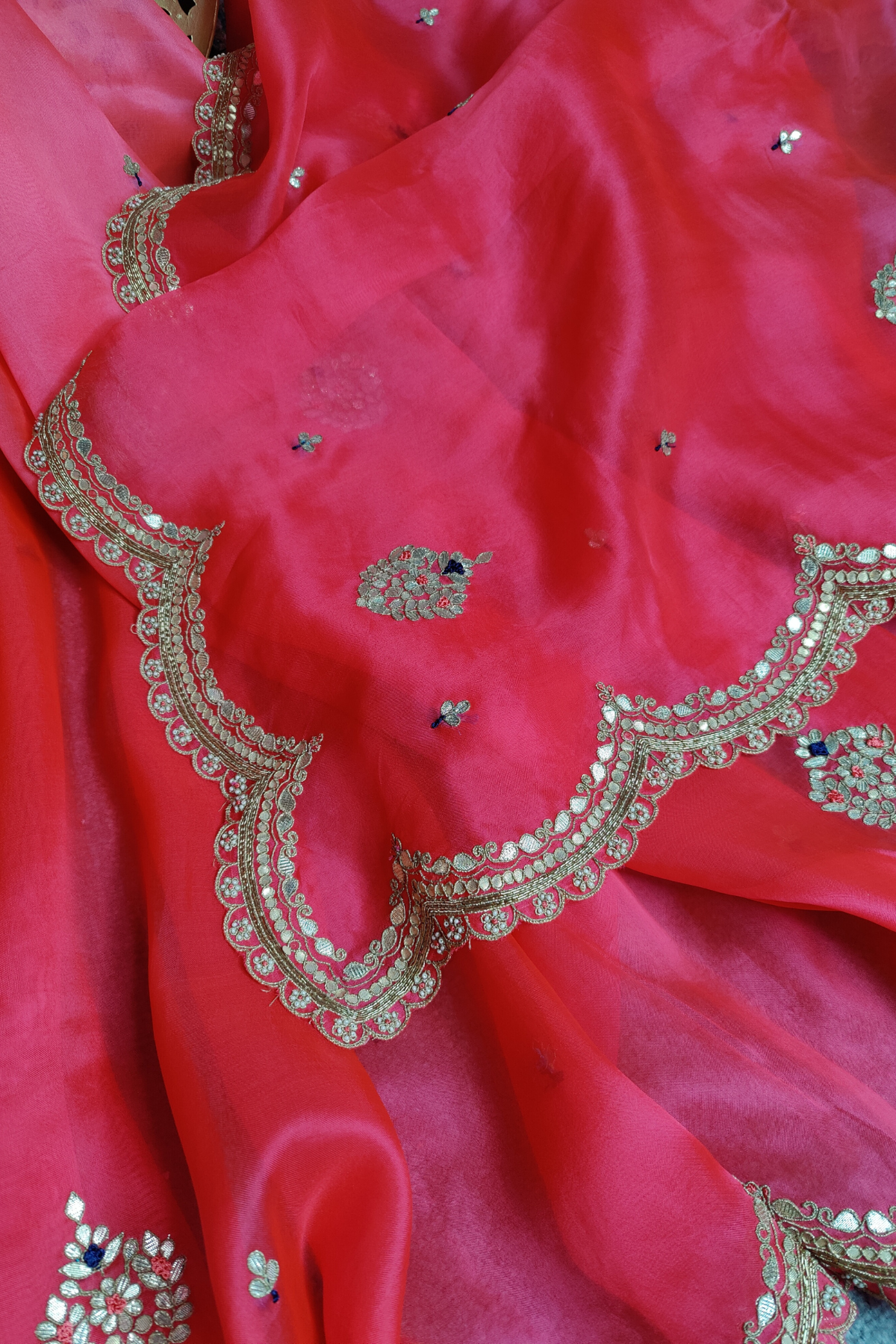 CANDY PINK ORGANZA PURE HANDLOOM EMBROIDERY SAREE