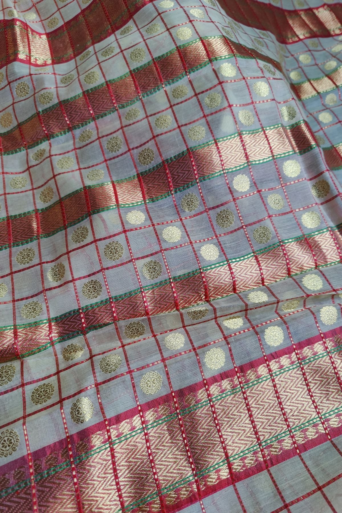BEIGE PURE HANDLOOM MUL COTTON SILK CHANDERI SAREE