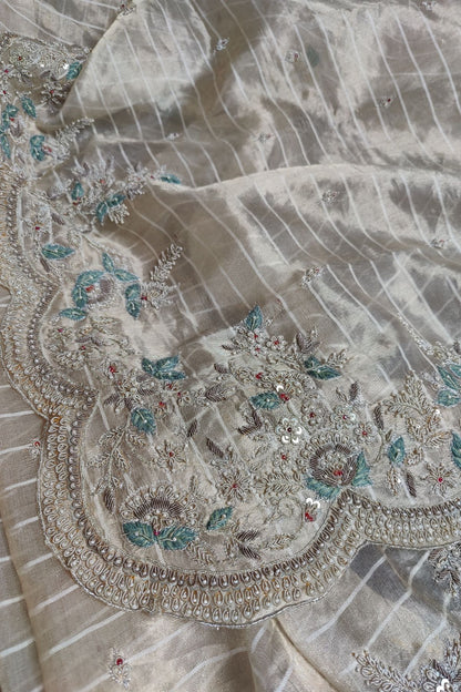 CREAM TISSUE PURE HANDLOOM EMBROIDERY SAREE