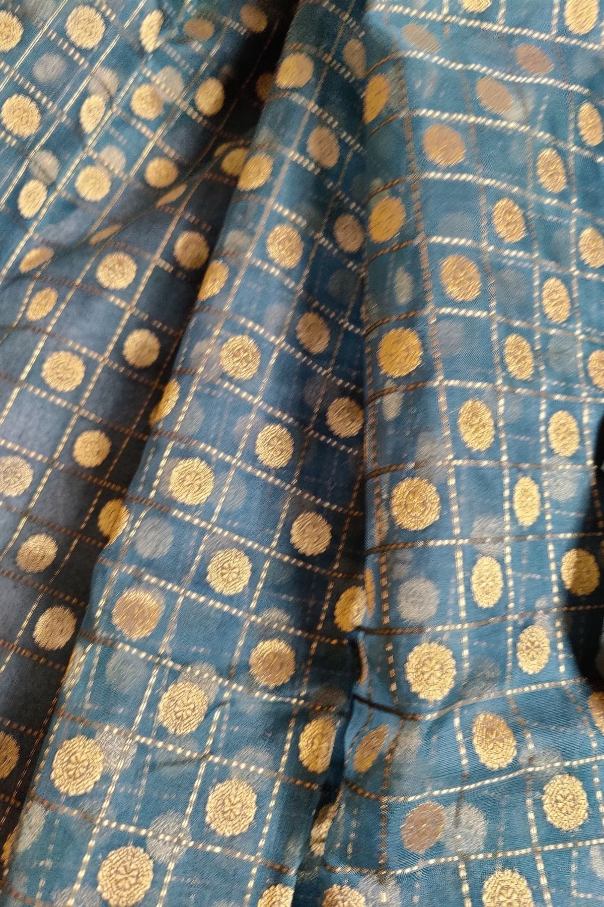 TEAL BLUE PURE HANDLOOM RESHAM BY RESHAM SILK CHANDERI SAREE