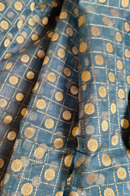 TEAL BLUE PURE HANDLOOM RESHAM BY RESHAM SILK CHANDERI SAREE