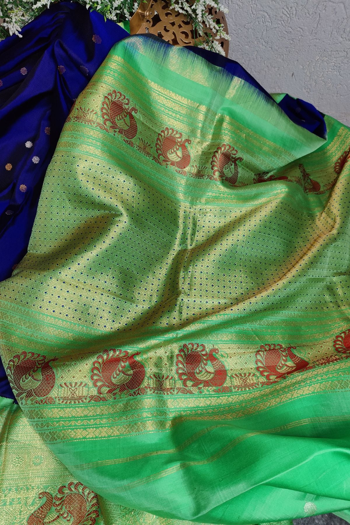 BLUE PURE SILK HANDLOOM GADWAL SAREE