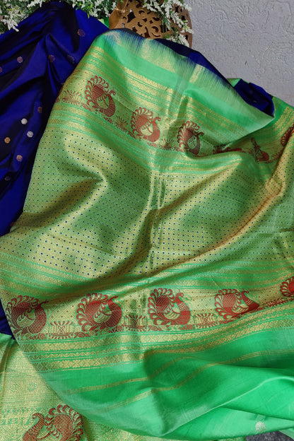 BLUE PURE SILK HANDLOOM GADWAL SAREE