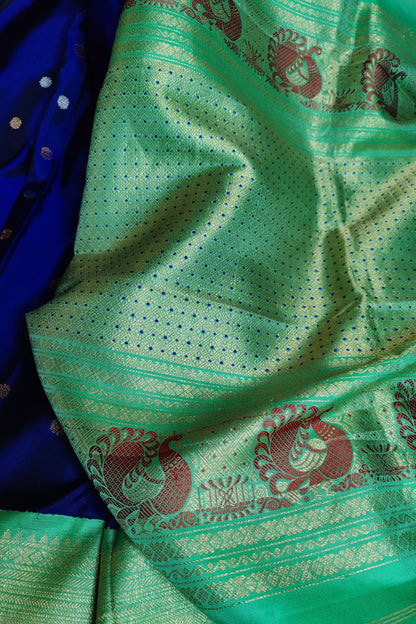 BLUE PURE SILK HANDLOOM GADWAL SAREE