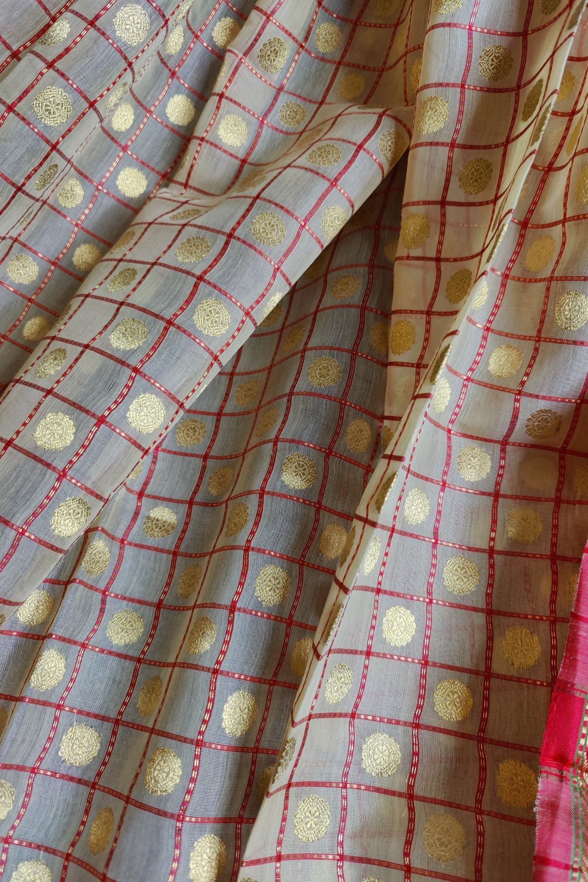 BEIGE PURE HANDLOOM MUL COTTON SILK CHANDERI SAREE