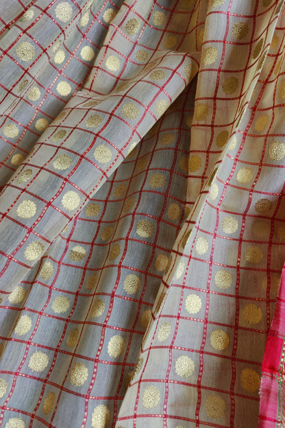 BEIGE PURE HANDLOOM MUL COTTON SILK CHANDERI SAREE