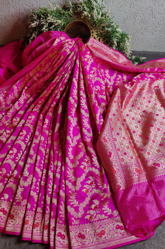 PINK SILK PURE JARI HANDLOOM BANARASI SAREE