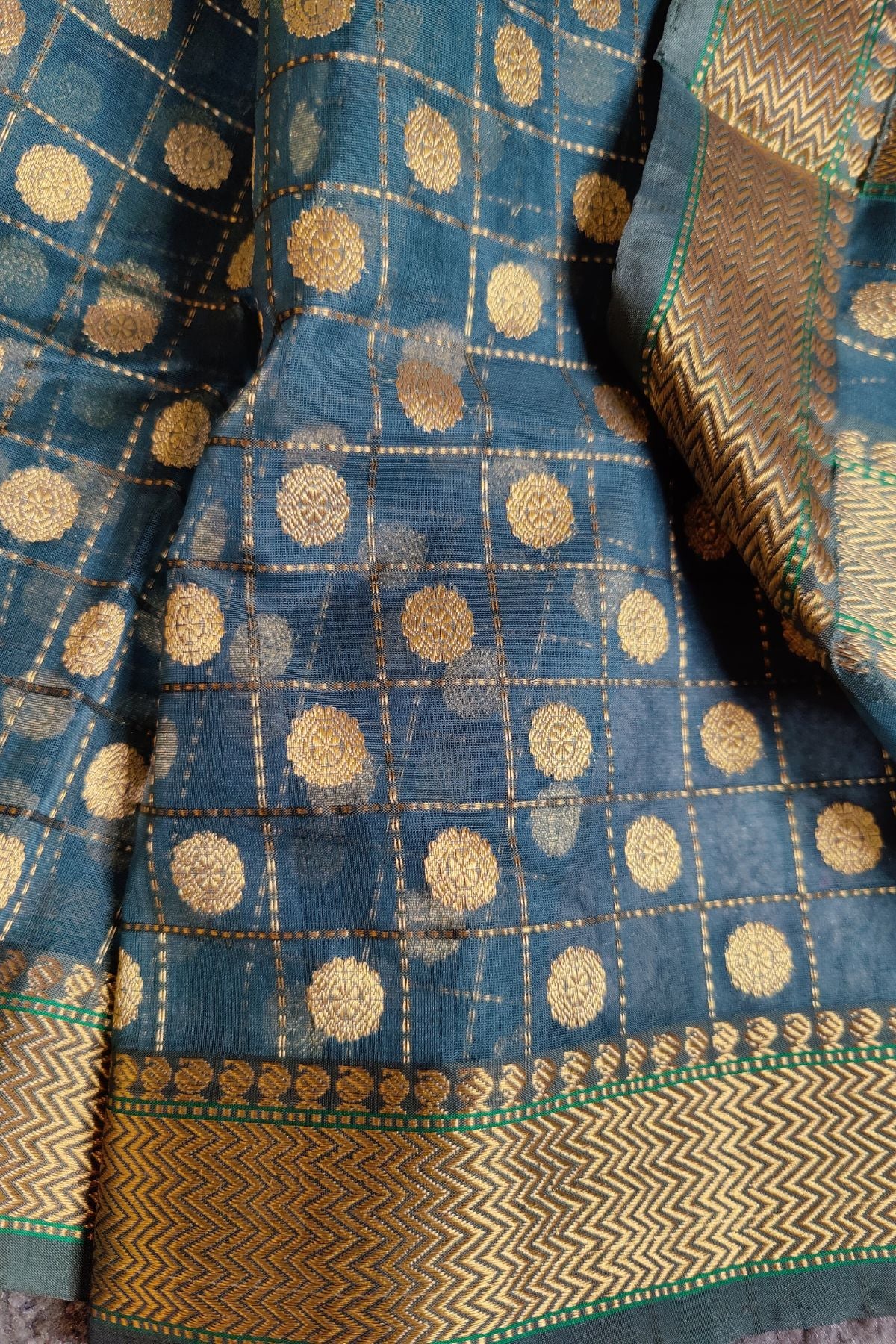 TEAL BLUE PURE HANDLOOM RESHAM BY RESHAM SILK CHANDERI SAREE