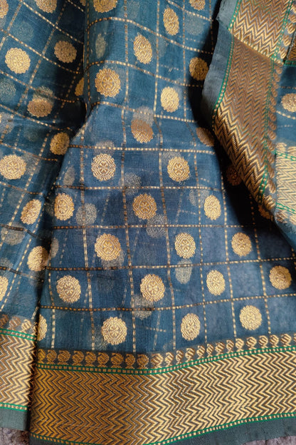 TEAL BLUE PURE HANDLOOM RESHAM BY RESHAM SILK CHANDERI SAREE
