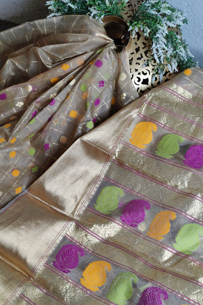 BEIGE PURE HANDLOOM CHANDERI SAREE