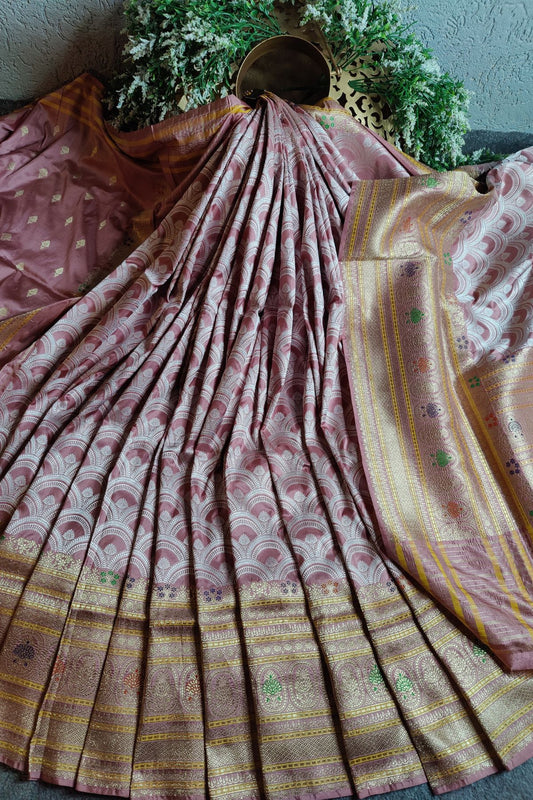 POWDER PINK SILK PURE HANDLOOM BANARASI SAREE