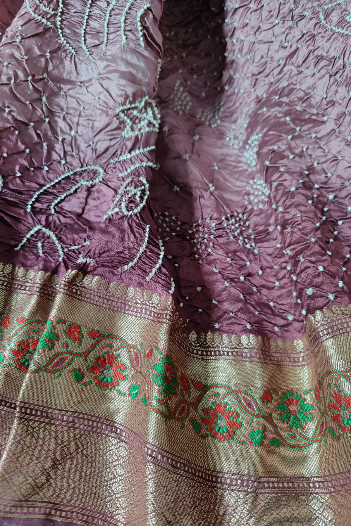 SHADED MOUVE MUNGA TASSAR PURE HANDLOOM BANDHEJ SAREE