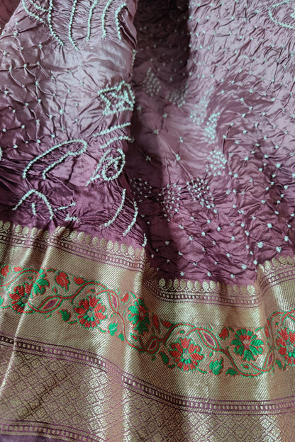 SHADED MOUVE MUNGA TASSAR PURE HANDLOOM BANDHEJ SAREE