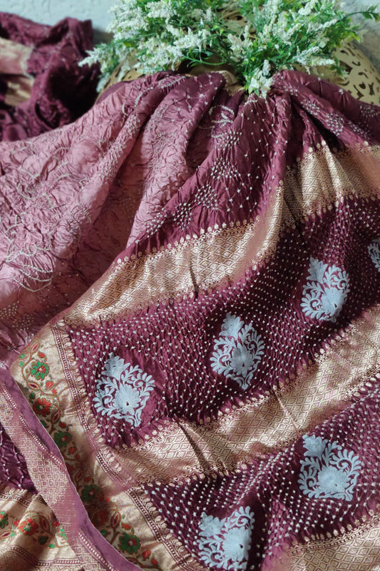 SHADED MOUVE MUNGA TASSAR PURE HANDLOOM BANDHEJ SAREE