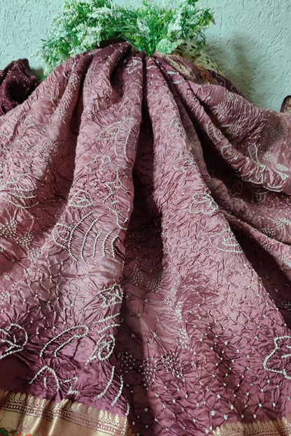 SHADED MOUVE MUNGA TASSAR PURE HANDLOOM BANDHEJ SAREE