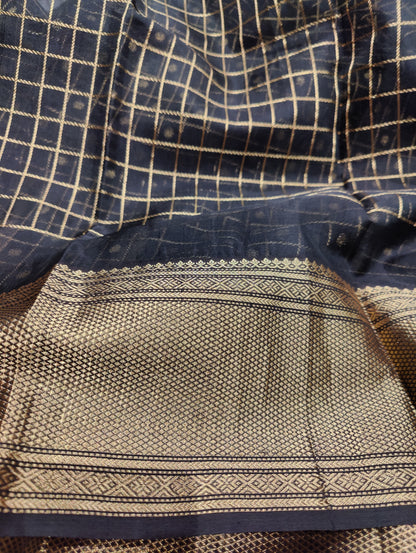 BLACK PURE HANDLOOM SILK CHANDERI SAREE