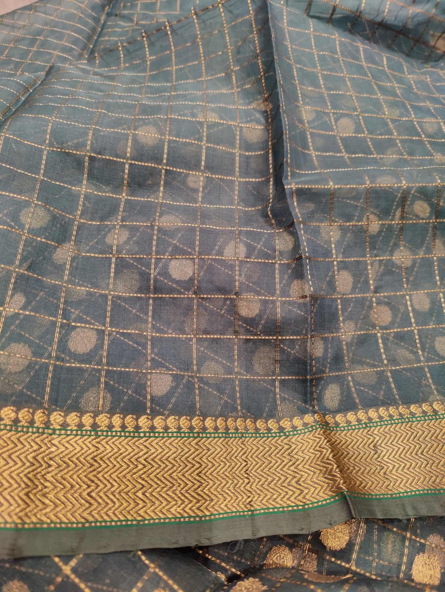 TEAL BLUE PURE HANDLOOM RESHAM BY RESHAM SILK CHANDERI SAREE