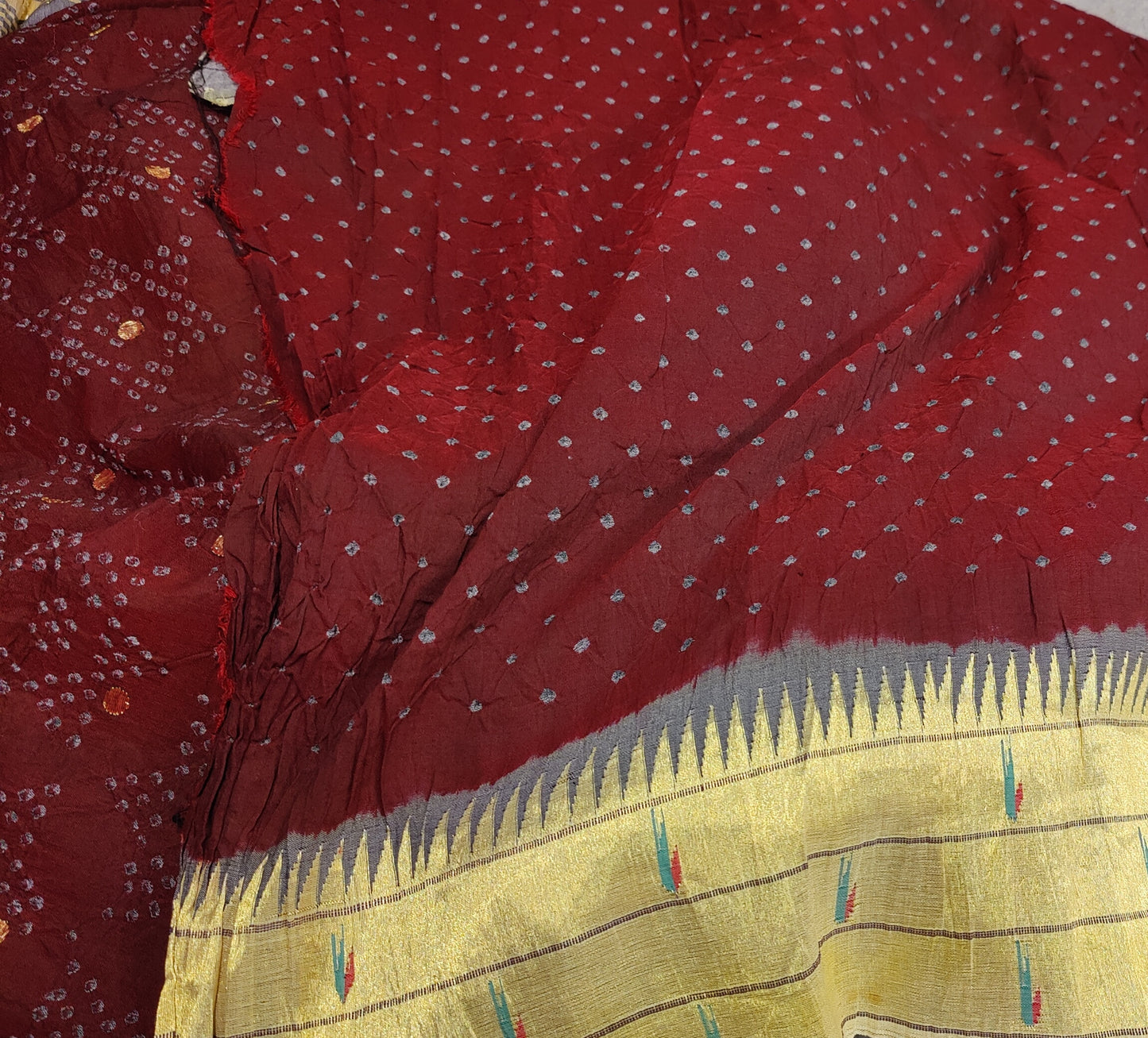MAROON COTTON PURE HANDLOOM BANDHEJ SAREE