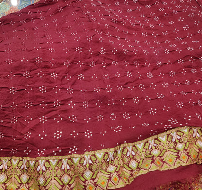 MAROON GEORGETTE PURE HANDLOOM BANDHEJ SAREE