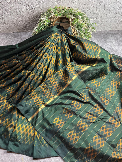 BOTTLE GREEN SILK PURE HANDLOOM IKKAT SAREE
