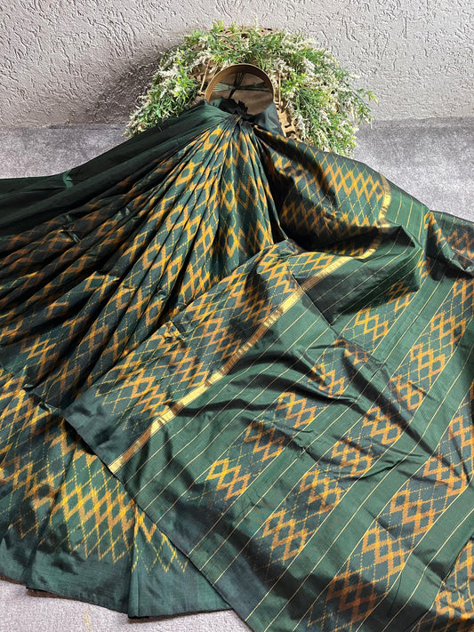 BOTTLE GREEN SILK PURE HANDLOOM IKKAT SAREE