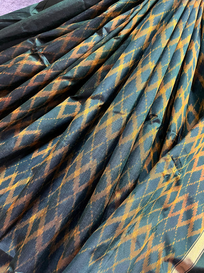 BOTTLE GREEN SILK PURE HANDLOOM IKKAT SAREE